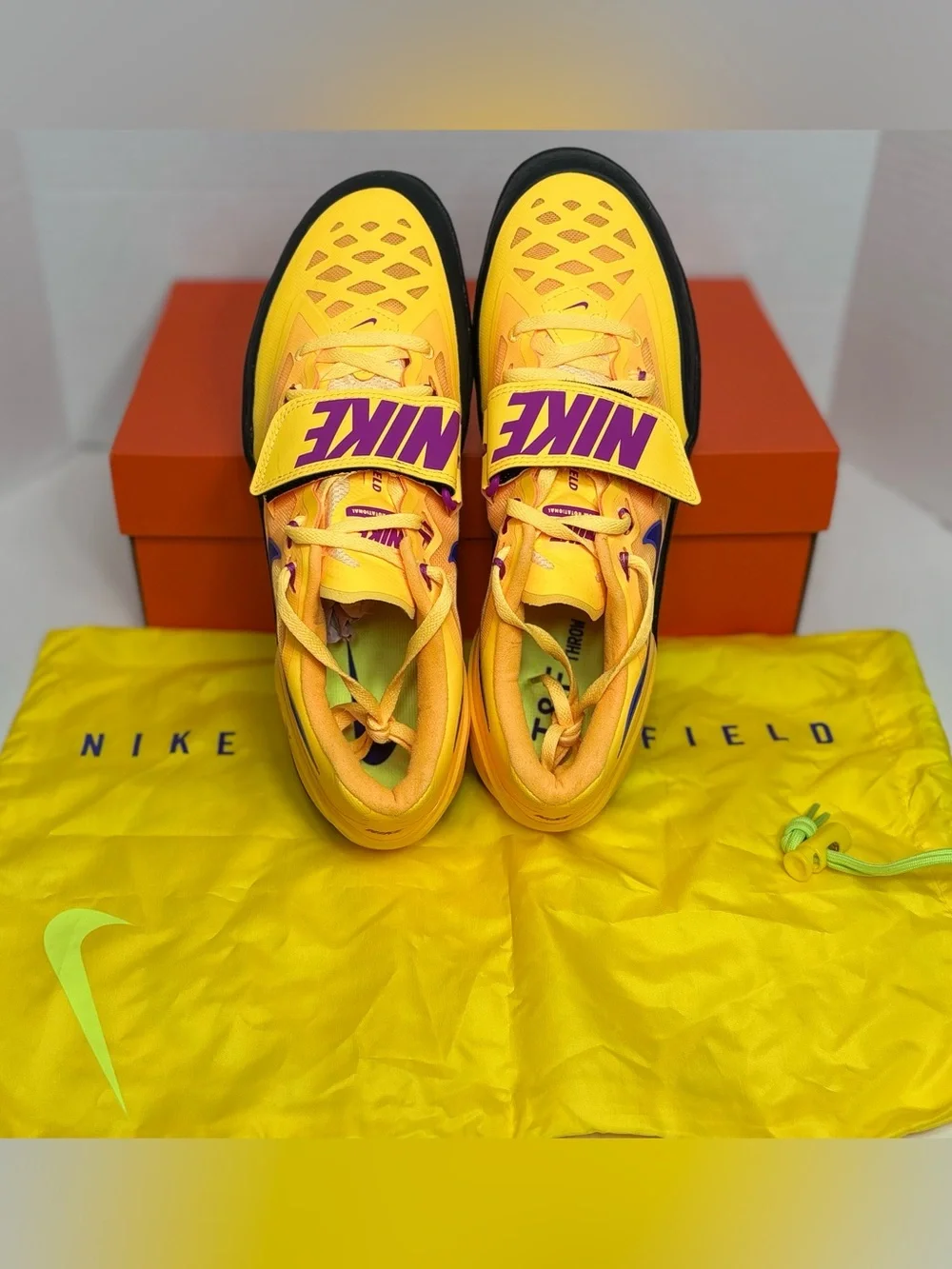 Nike Men’s Athletic Shoes - Yellow with Blue Swoosh Track & Field Throwing shoes